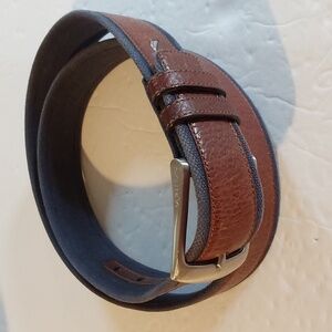 Nautica Mens Brown leather / dark Navy Dress Belt Dual color silver tone Sz.38